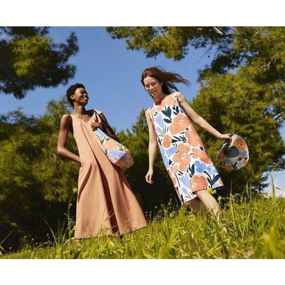 Marimekko for Uniqlo Women’s Fuzzy Peach Blue Pine Green Abstract Large Print Fl - Picture 9 of 10